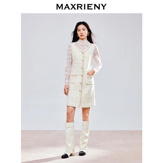 MAXRIENY千金小风连衣裙名媛高级气质25春季新款收腰显瘦温柔裙子(货号:MS85DR779) 商品图1