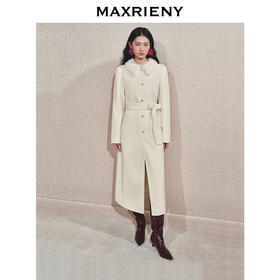 MAXRIENY高级极简米白色绵羊毛大衣中长款24冬新款廓形保暖外套女(货号:MS85CT755)