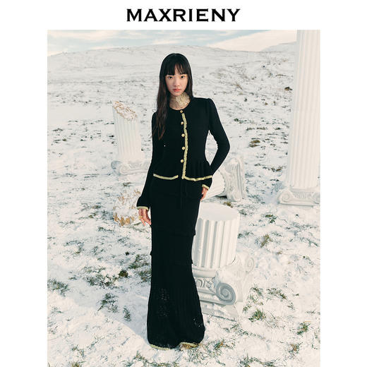 MAXRIENY2024冬季新品法式优雅复古修身显瘦纹理感针织半身长裙(货号:MS85SK754) 商品图1