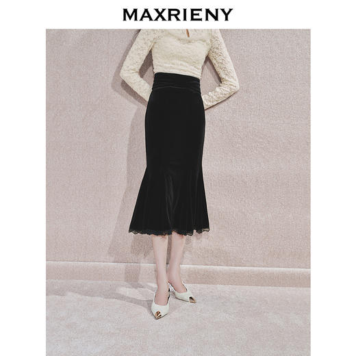 MAXRIENY浪漫优雅感蕾丝鱼尾半身裙2024秋冬新款复古赫本风裙子(货号:MS85SK763) 商品图1