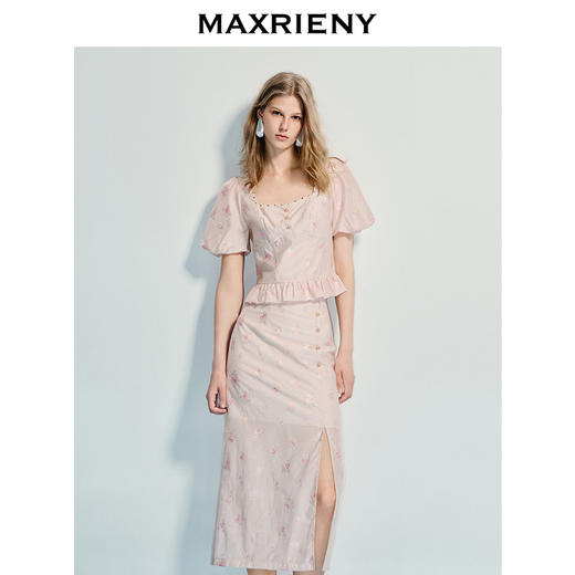 MAXRIENY25年夏季新款优雅新中式半裙提花高腰复古直筒裙国风(货号:MF86SK013) 商品图2