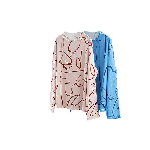 绽放554朵/手绘晋彩线条撞色设计感百搭纯棉长袖T恤女秋冬打底衫 商品图4