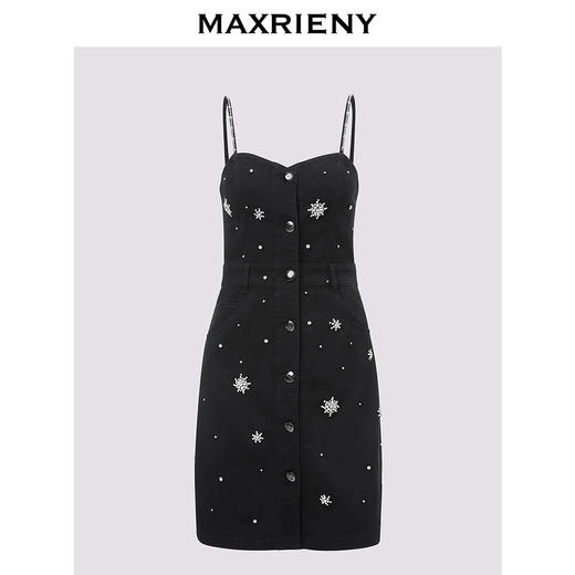 MAXRIENY【银河精灵-商场同款】精致华丽感满钻吊带连衣裙显瘦法式(货号:MC85DR367) 商品图4