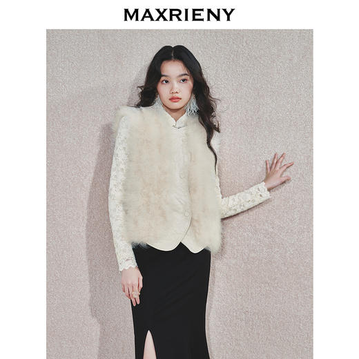 MAXRIENY2024秋冬女士气质小香风马夹百搭时尚毛绒无袖上衣(货号:MS85FU754) 商品图0