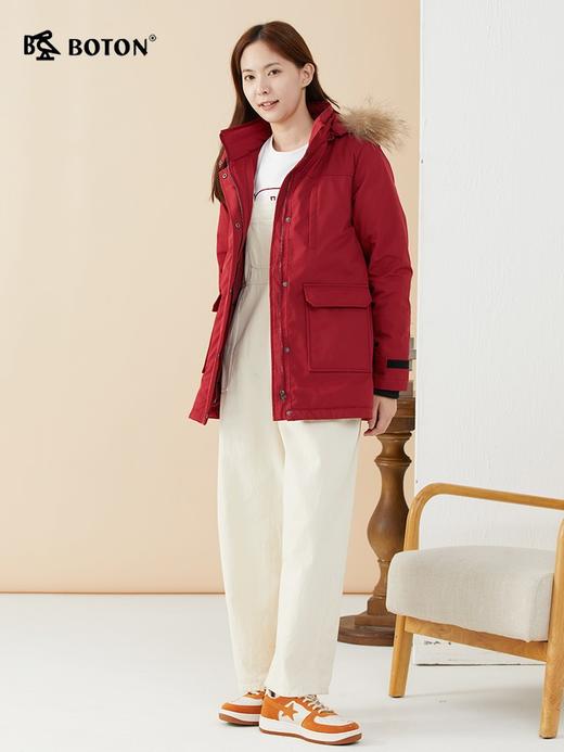 波顿女士冬季红色美式休闲工装中长款羽绒服LC732522 商品图1