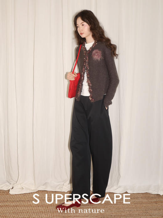 素舶 进口澳洲羊毛秘鲁羊驼毛保暖编织花朵绞花纽结门襟气质针织开衫 商品图4