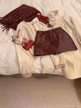 红皮裙 金蘑菇菇  圣诞季 / 节日氛围感中古毛衣+红半裙