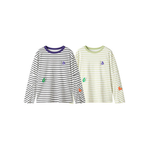 【代发】绿标丝柔纺条纹T儿童秋季长袖条纹上衣SUNNYWHITEGreen气泡绿/留点白 商品图4