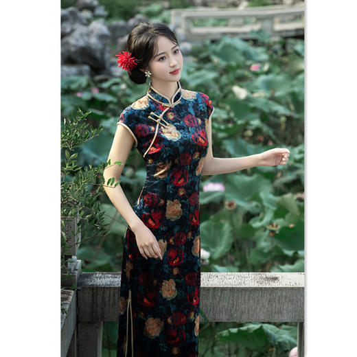 复古中国风长款，丝绒无袖旗袍GX-5825195 商品图1