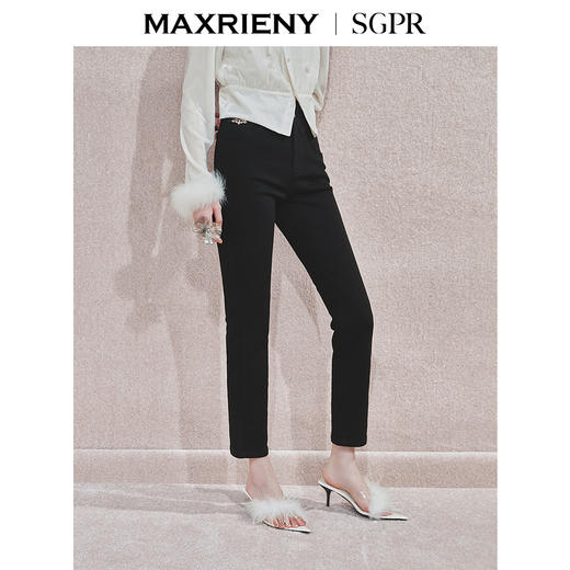 MAXRIENY时尚黑色高腰修长显瘦牛仔裤24冬新款女装高级气质感(货号:MS85PA524) 商品图2