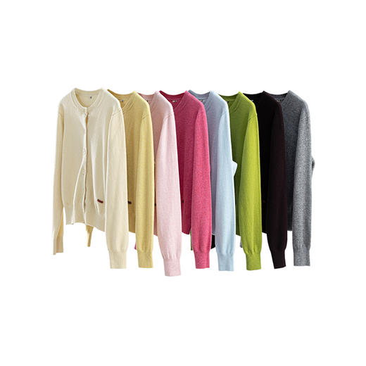 绽放女装544朵/多色全羊毛圆领宽松简约开襟毛针织衫针织开衫女秋 商品图4