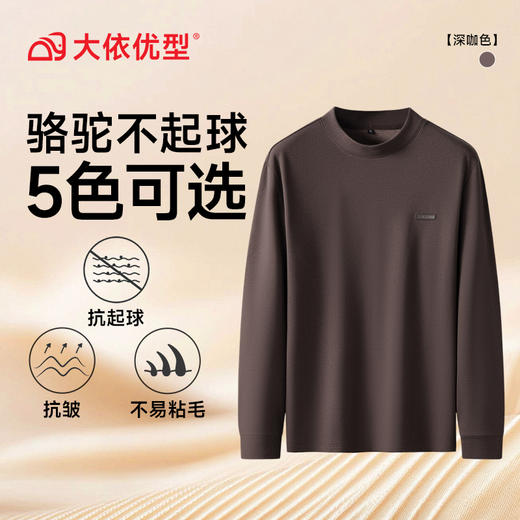 【DK】大依优型大码圆领保暖打底衫胖子中高圆领驼绒T恤保暖打底衫男士秋冬款加肥大码长袖休闲 商品图5