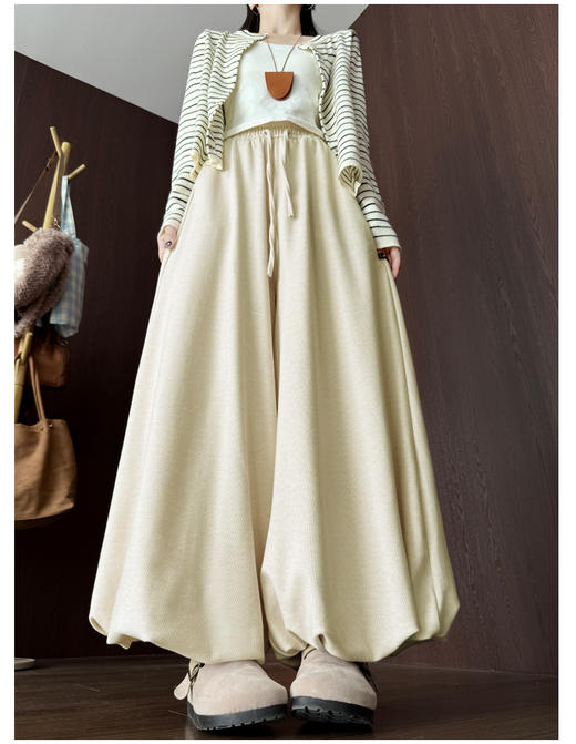 【YW】无忧购  温柔风糯米花苞裤裙女秋季高腰针织休闲灯笼裤裙H-1930（截单后3-5天发货） 商品图8