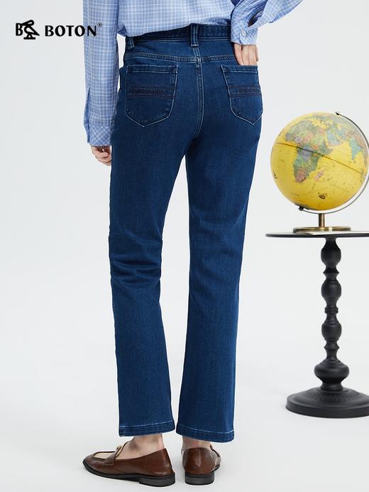 【棉弹保暖】波顿女士秋冬季深中蓝色微喇叭裤子加厚牛仔裤LE278322 商品图2