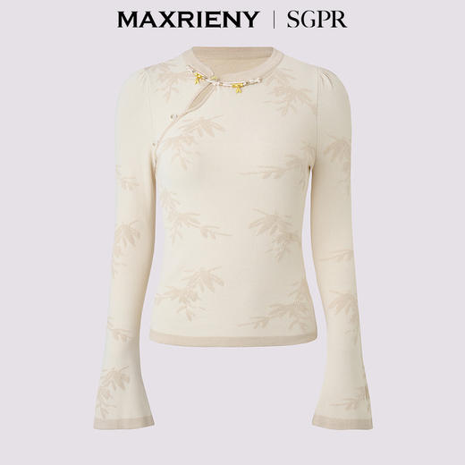 MAXRIENY雪竹衫贵雅新中式套头针织衫女24秋修身显瘦中式盘扣上衣(货号:MS85SW515) 商品图0