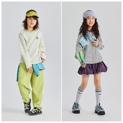 【代发】绿标丝柔纺条纹T儿童秋季长袖条纹上衣SUNNYWHITEGreen气泡绿/留点白 商品图3
