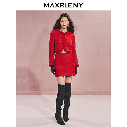 【贵雅日常-商场同款】MAXRIENY华丽立体边缘装饰小香风红色外套(货号:MC85JA554) 商品图1