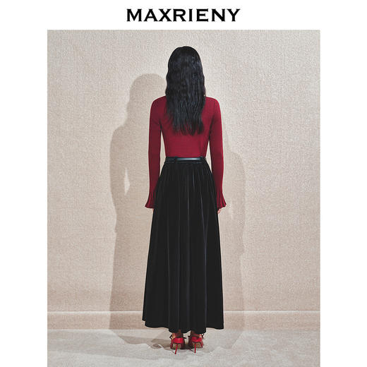MAXRIENY浪漫复古感A字丝绒半裙24冬新款法式赫本风高腰长裙修身(货号:MS85SK509) 商品图3