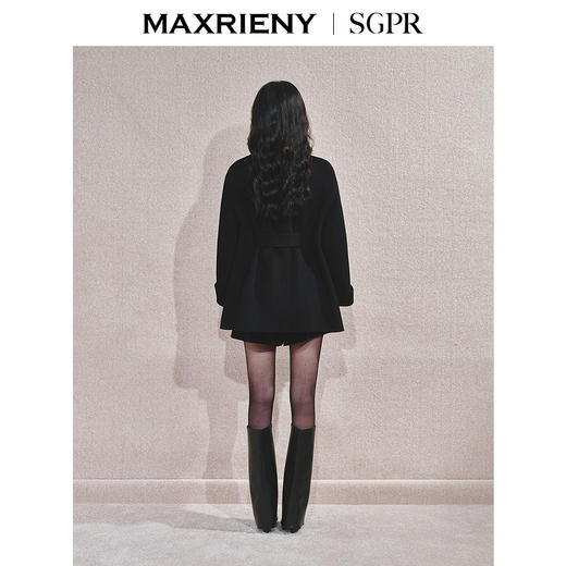 MAXRIENY【商场同款】纯色羊毛外套24秋围脖蝴蝶结领收腰系带设计(货号:MS85CT756) 商品图3