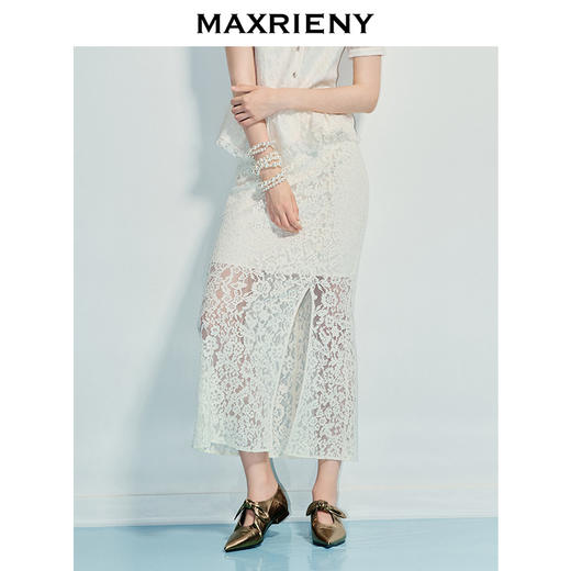MAXRIENY2025蕾丝半身裙显瘦开叉牛仔裙开叉半裙镂空度假风(货号:MF86SK264) 商品图2