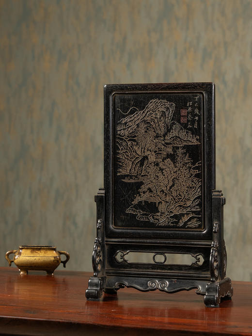 清	紫檀阴刻山水诗文砚屏 商品图0