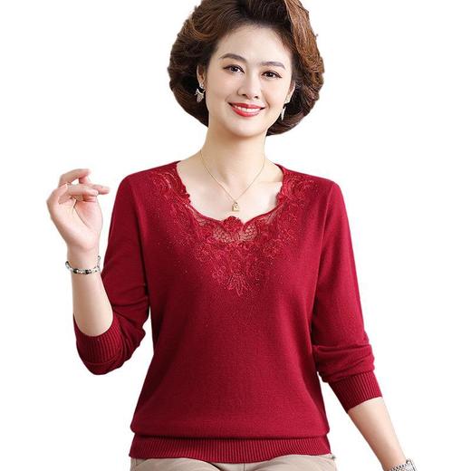 W106-6121-60-108妈妈秋装2025新款蕾丝上衣洋气中老年毛衣女春秋内搭打底小衫 商品图4