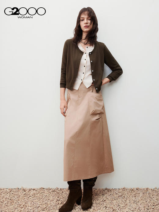 G2000【假两件叠穿/商场新款】女装FW25柔软舒适长袖针织开衫外套56276301 商品图3