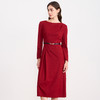 EITIE爱特爱气质圆领通勤不对称优雅红色呢子连衣裙2025秋冬新款D2507911 商品缩略图2