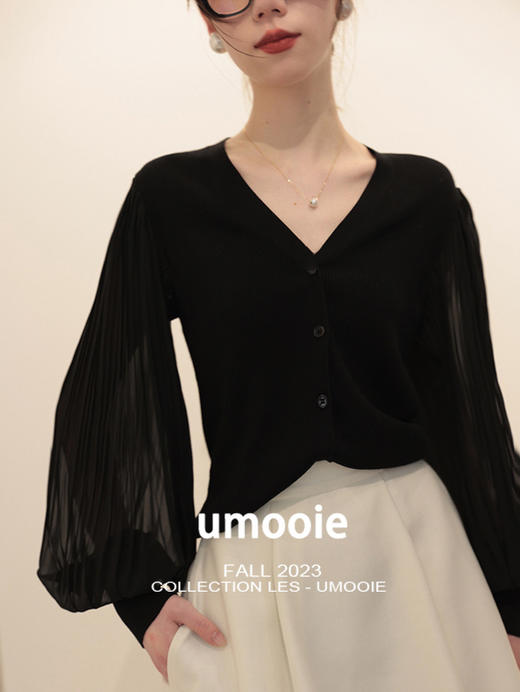 双拼冰丝来赛尔灯笼百褶朦胧纱袖开衫罩衫 商品图9