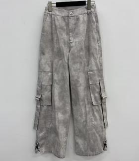 N纽扣腰晕染大口袋阔腿工装裤（灰）夏季152040110321