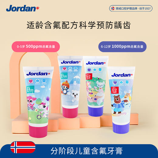 【巴乔家】挪威Jordan原装进口儿童牙膏（ 0-5岁草莓味、6-12岁苹果味）75g/支 商品图2