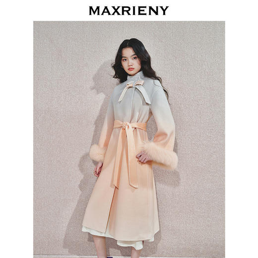 MAXRIENY高级气质感毛呢外套丁达尔渐变24冬新款中长款绵羊毛大衣(货号:MS85CT769) 商品图2