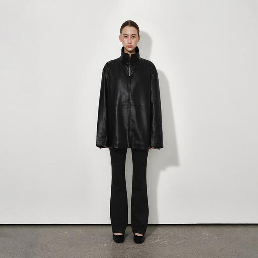 NUTH黑色宽松廓形pu皮夹克中长款拉链皮衣外套女 商品图6