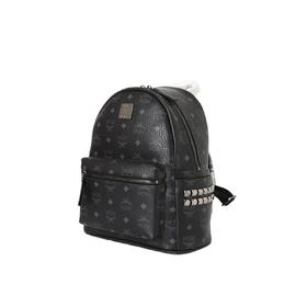 铆钉装饰老花 涂层帆布拼皮革饰边 背包双肩包 小号 男女同款情侣款 黑色
