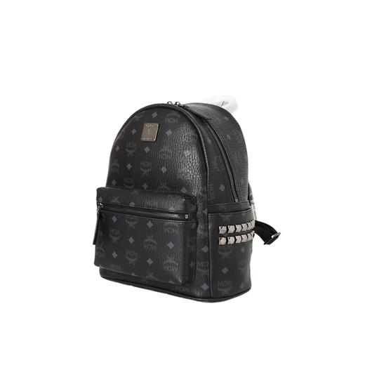 铆钉装饰老花 涂层帆布拼皮革饰边 背包双肩包 小号 男女同款情侣款 黑色 商品图0