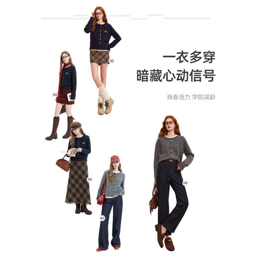 三彩2025冬季新款彩色单排扣小狗针织衫开衫外套圆领长袖百搭M 商品图3