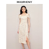 MAXRIENY复古优雅气质感收腰开叉钉珠连衣裙(货号:MS85DR073) 商品缩略图0