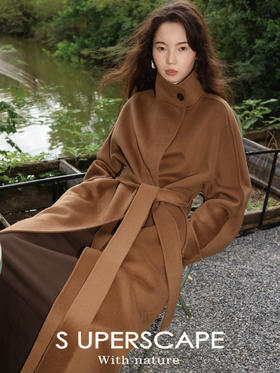 素舶 80支高密100绵羊毛立领一粒扣气质长款双面呢大衣