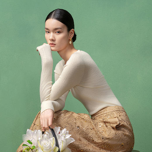 【林栖设计小店】金风玉露纯白系列无缝绵羊毛衣修身2025秋冬新款打底毛织上衣女1954044 商品图1