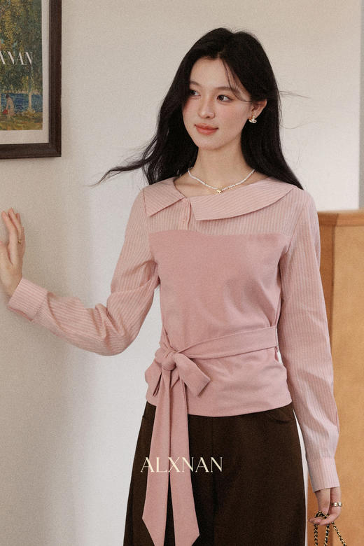 【6折秒杀】鹿向南「浪漫时区」长袖粉色衬衫女秋季新款法式假两件设计感上衣L57636 商品图5