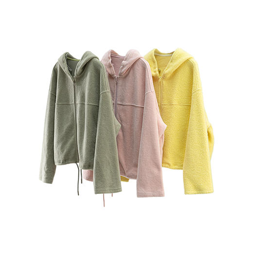 绽放558朵/摇粒绒休闲带帽可调节抽绳宽松百搭外套女秋冬新款开衫 商品图4