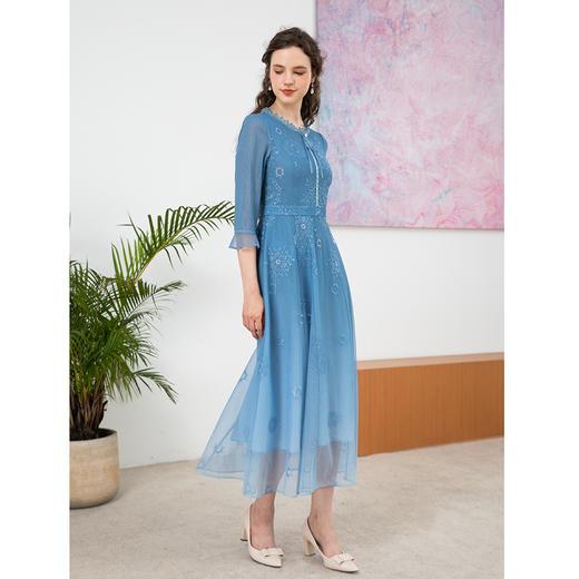 司歌綉花长袖连衣裙收腰春秋A901260X 商品图2