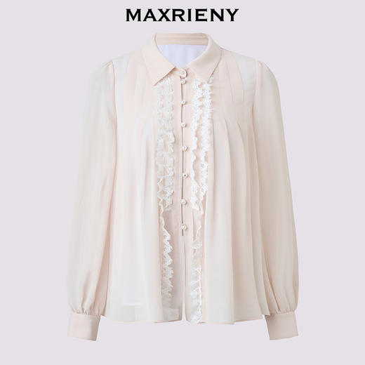 MAXRIENY浅春系穿搭衬衫2025秋季新款蕾丝花边拼接衬衣气质女装(货号:MS85TP768) 商品图4