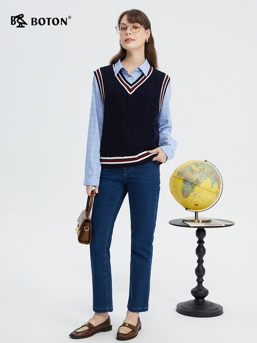 【棉弹保暖】波顿女士秋冬季深中蓝色微喇叭裤子加厚牛仔裤LE278322 商品图3