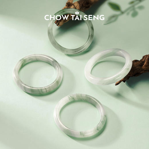 周大生天然翡翠手镯女芙蓉种淡飘绿湖光山色玉镯生日礼物送女朋友 商品图6