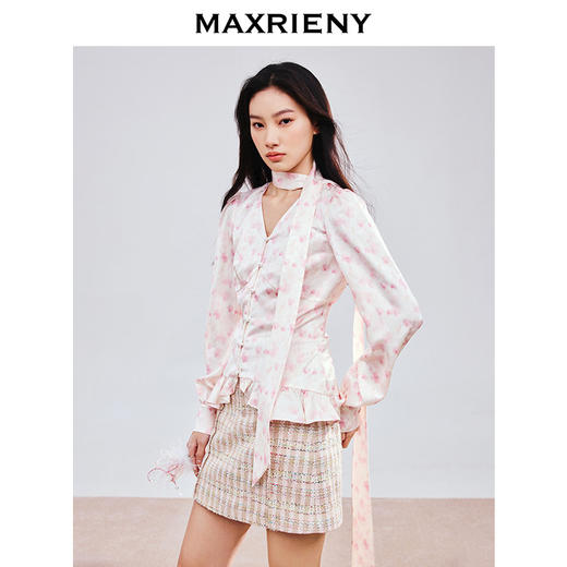 MAXRIENY欧若智性风衬衫女春日氛围感温柔衬衣系带收腰显瘦上衣女(货号:MS85TP759) 商品图2