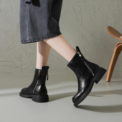 阿么手工女鞋低筒休闲短靴秋冬英伦风2025新款圆头时装靴女3.5CM 商品图3