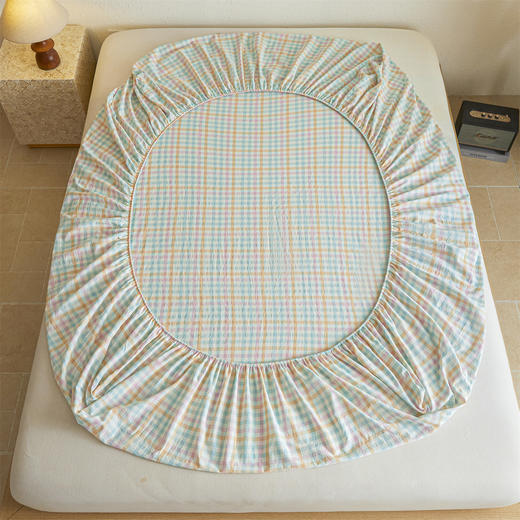 【品牌直发】加倍生活 全棉水洗棉格子系列单床笠/三件套 新疆棉床笠 商品图1