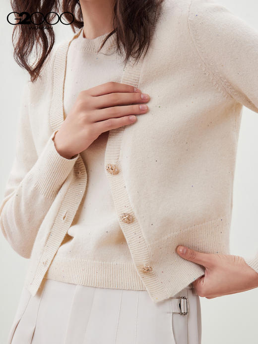 G2000【时尚闪片/商场新款】女FW25柔软舒适花型纽扣长袖针织外套56278321 商品图2