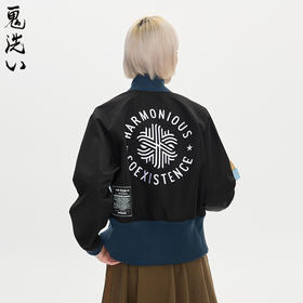 ONIARAI/鬼洗25秋季黑标和谐共处标语图腾高腰棒球外套女 A340015